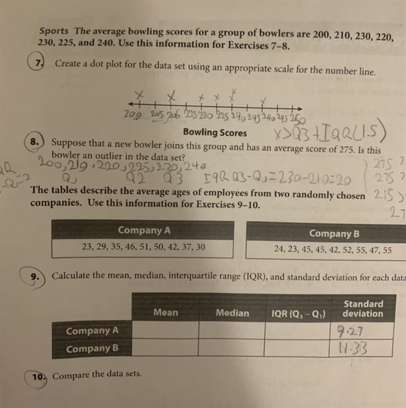 Calculate the mean medium interquartile range IQ art and standard deviation for each-example-1