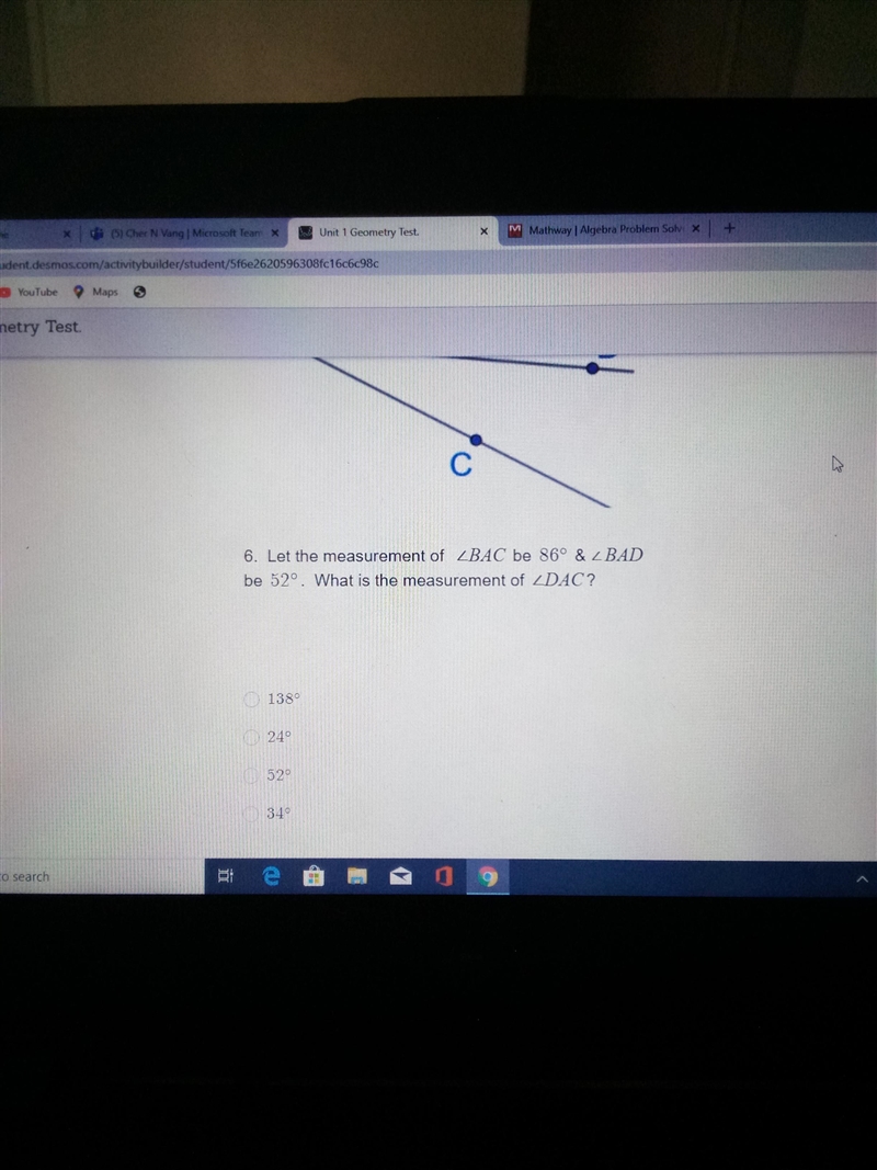 6. Let the measurement of ZBAC be 86° & ZBAD be 52°. What is the measurement of-example-1