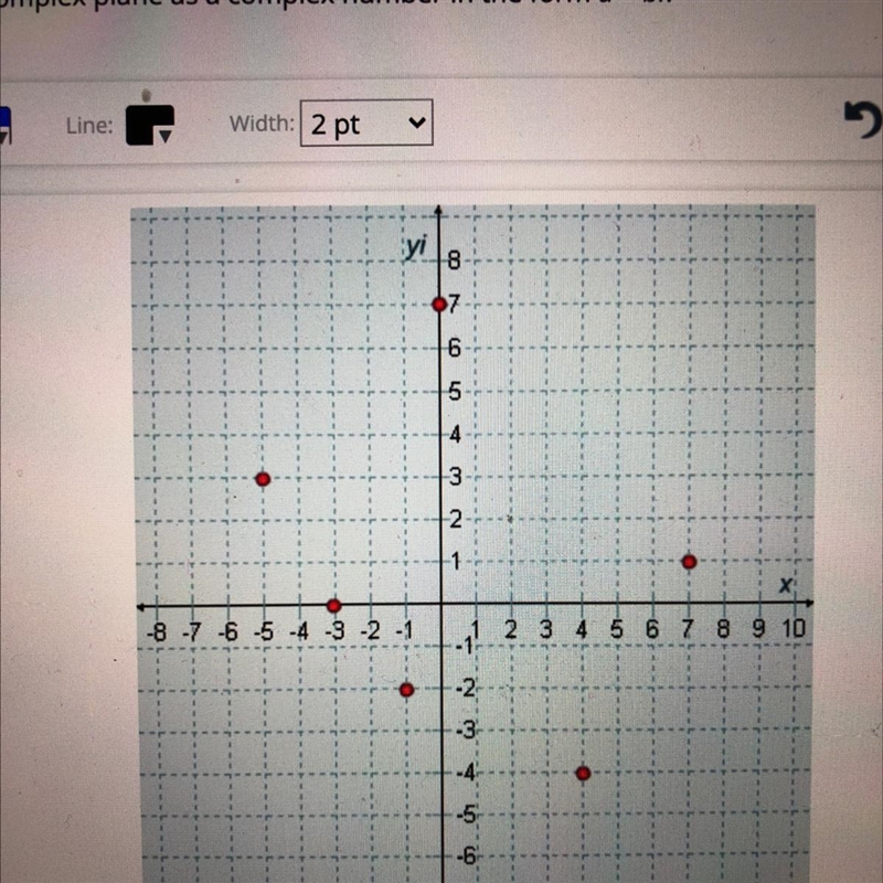 QuestionLabel each point in the complex plane as a complex number in the form a + bi-example-1