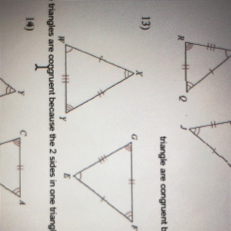 Write a statement that indicates that the triangles in each pair are congruent.number-example-1