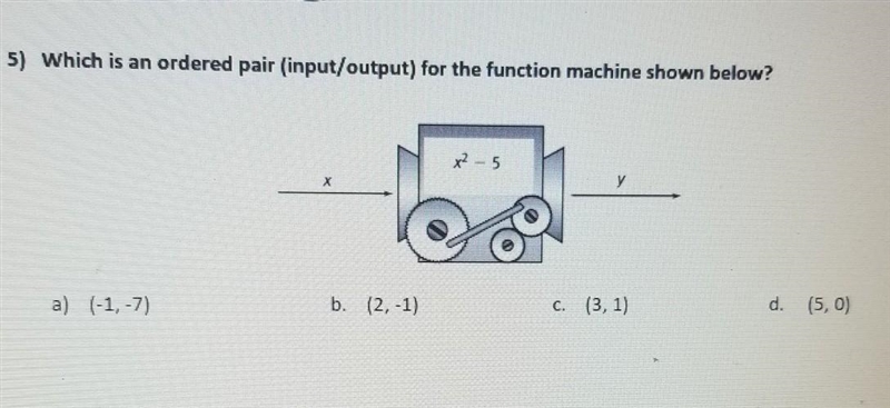 Which is an ordered pair (input/output) for the function machine shown below-example-1