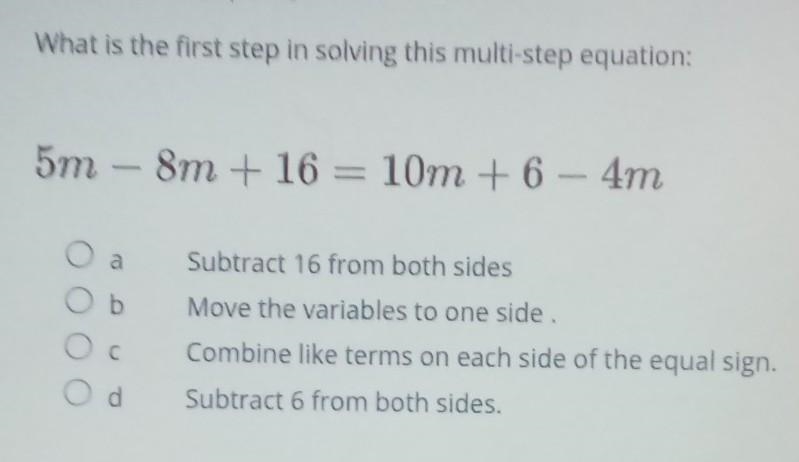 What is the first step in solving this multi-step equation:-example-1