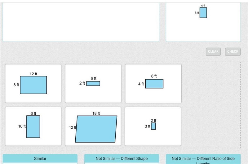 Drag each figure to show if it is similar to the figure shown or why it is not similar-example-1