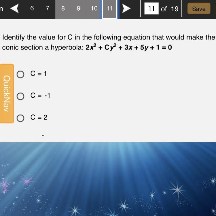 Identify the value for C in the following equation that would make theconic section-example-1