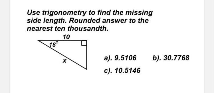 A) 9.5106 B) 30.7768 C) 10.5146 D-example-1