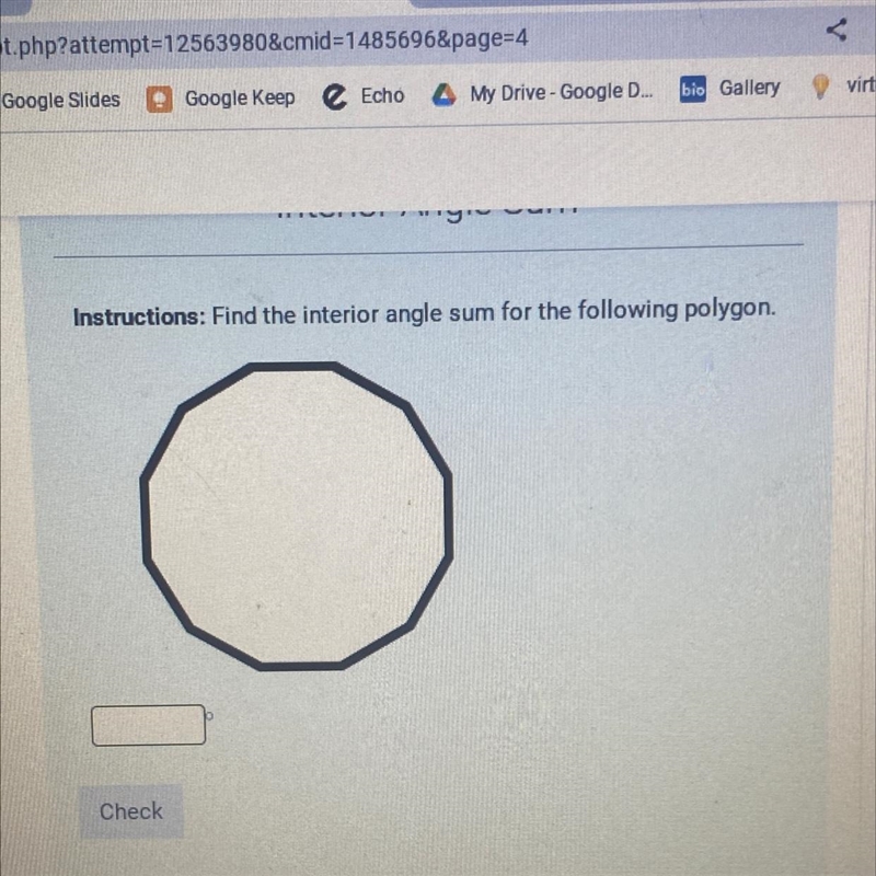 Instructions: Find the interior angle sum for the following polygon.-example-1