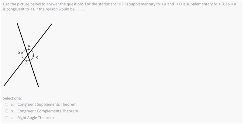 Use the picture below to answer the question: For the statement "< D is supplementary-example-1