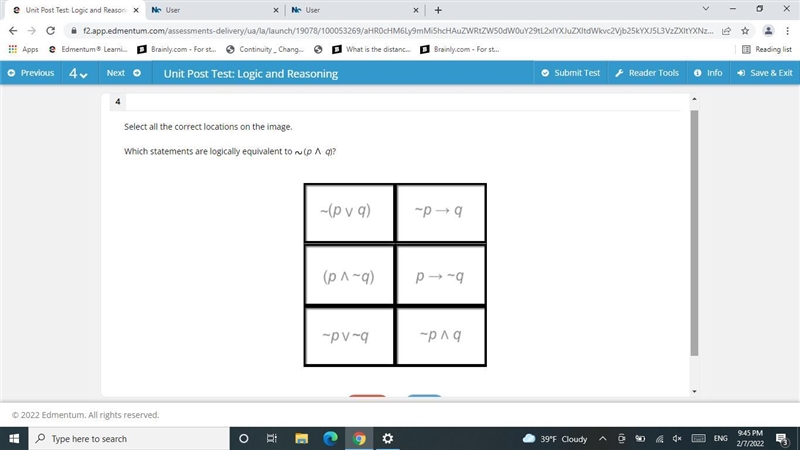 Select all the correct locations on the image.Which statements are logically equivalent-example-1