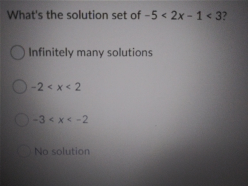 What's the solution set of -5 < 2x - 1 < 3?-example-1