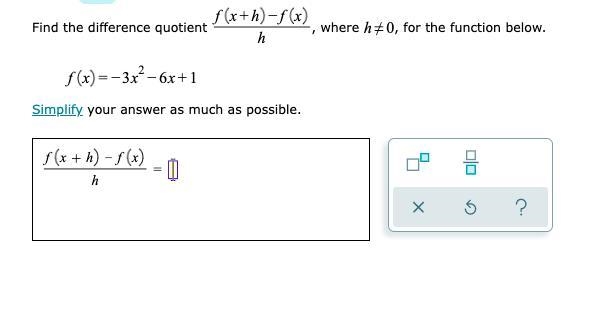 Find the difference quotient , where , for the function below.-example-1