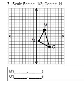 For #5 - 7, using the given scale factor and center, dilate the following figures-example-1