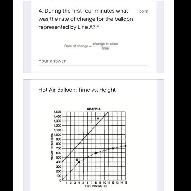 During the first four minutes what was the rate of change for the balloon represented-example-1