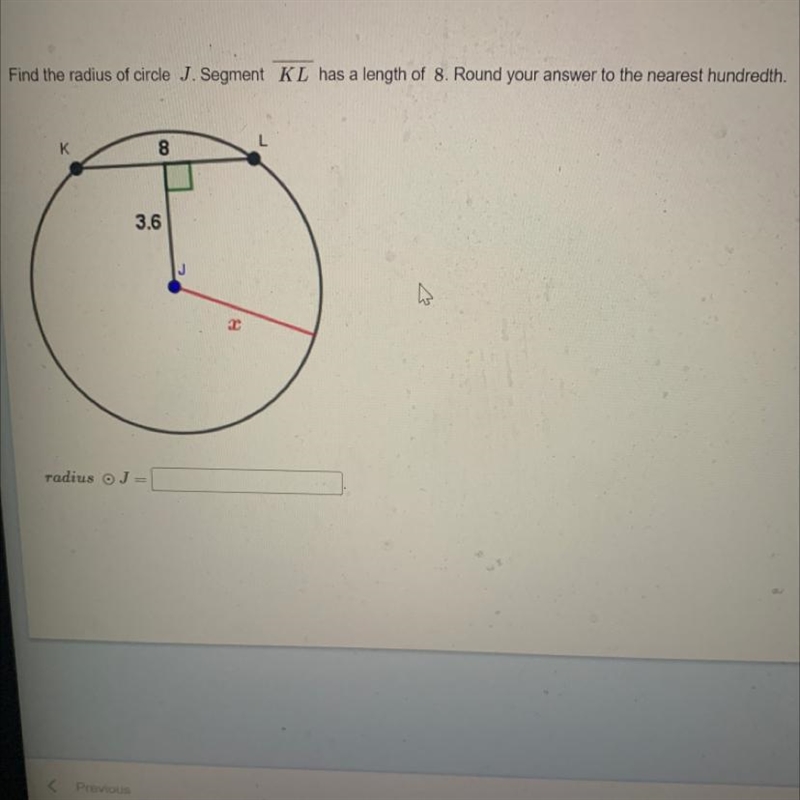 Find the radius of j segment KL has a length of 8 round your answer to the nearest-example-1