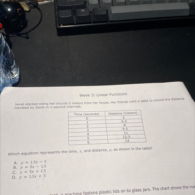 Week 3: Linear Functions tranet started riding her bicycle 5 meters from her house-example-1