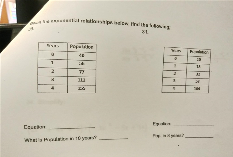 NO LINKS!! Given the exponential relationships below, find the following​-example-1