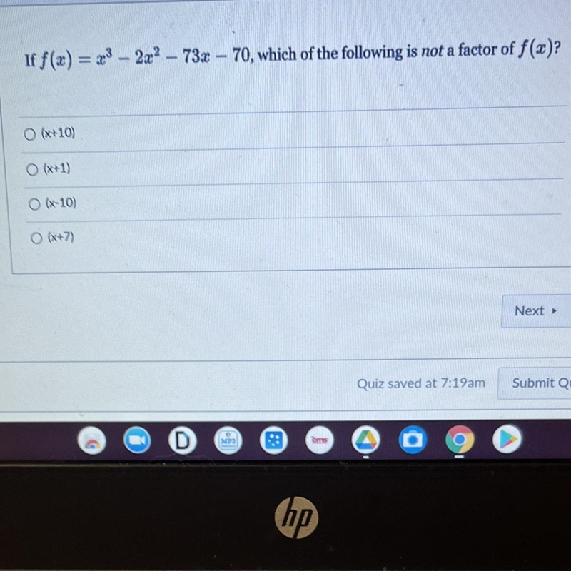 If f(a) = 23 - 207 - 732 - 70, which of the following is not a factor of f(z)?-example-1