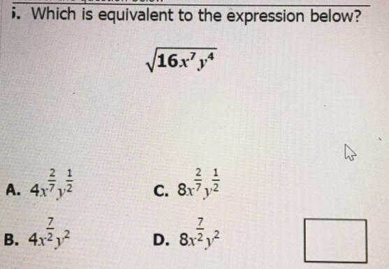 Radicals and rational exponentWhich is equivalent to the expression below-example-1