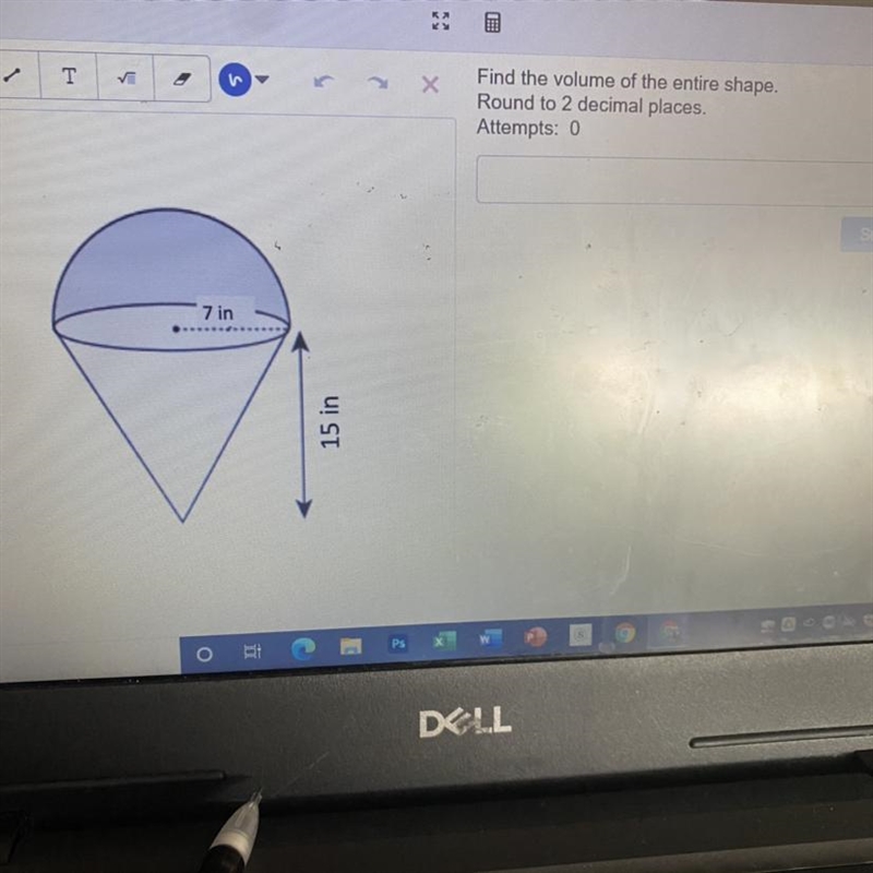 Find the volume of the entire shape.Round to 2 decimal places.-example-1