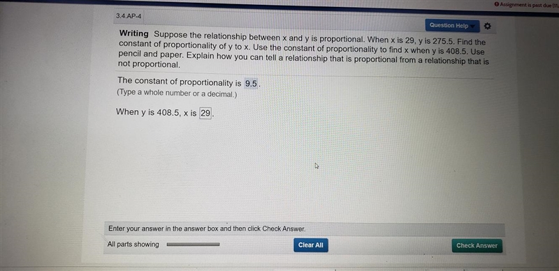 supposed relationship between X and Y is proportional when X is 29 and Y is 276.5. find-example-1