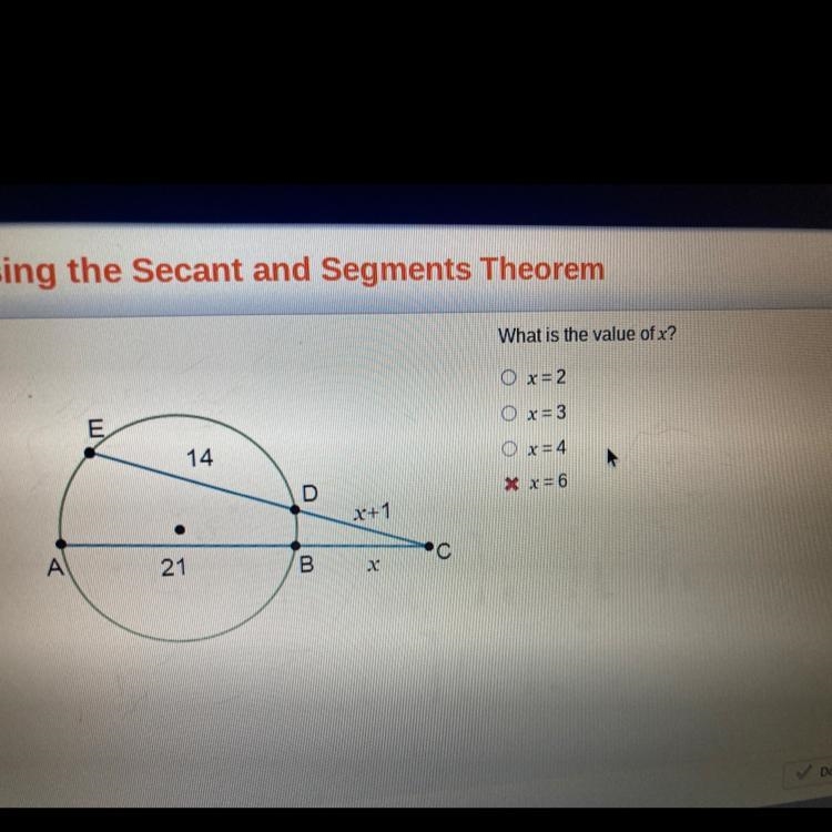 What is the value of X when the two secants touch?-example-1