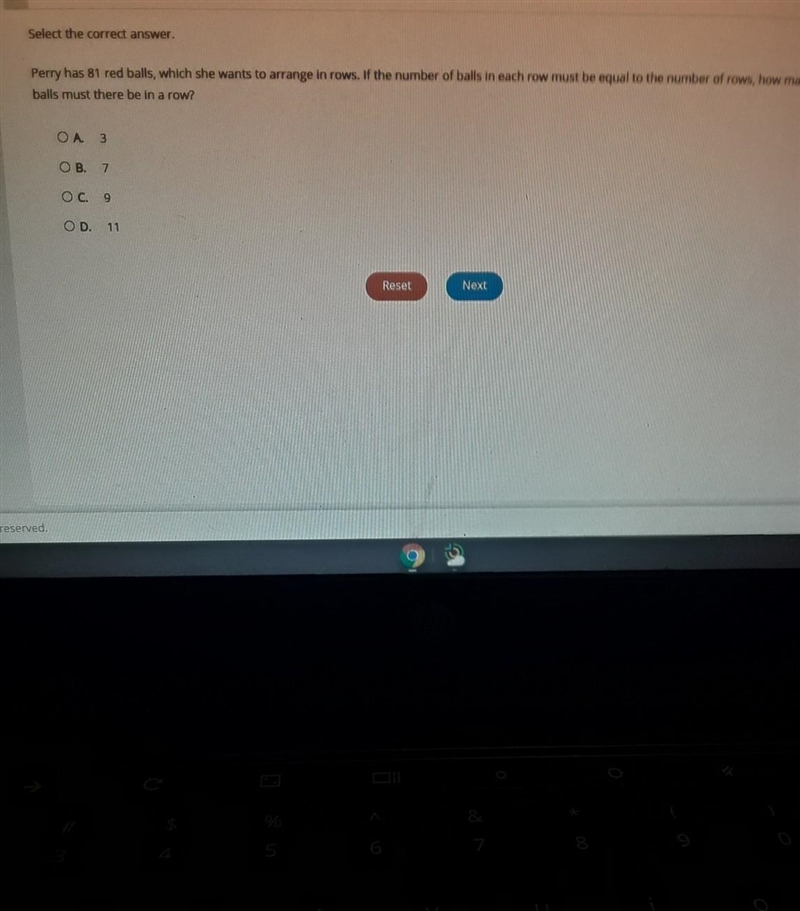 select the correct answer hurry has 81 red balls what she wants to arrange in rows-example-1