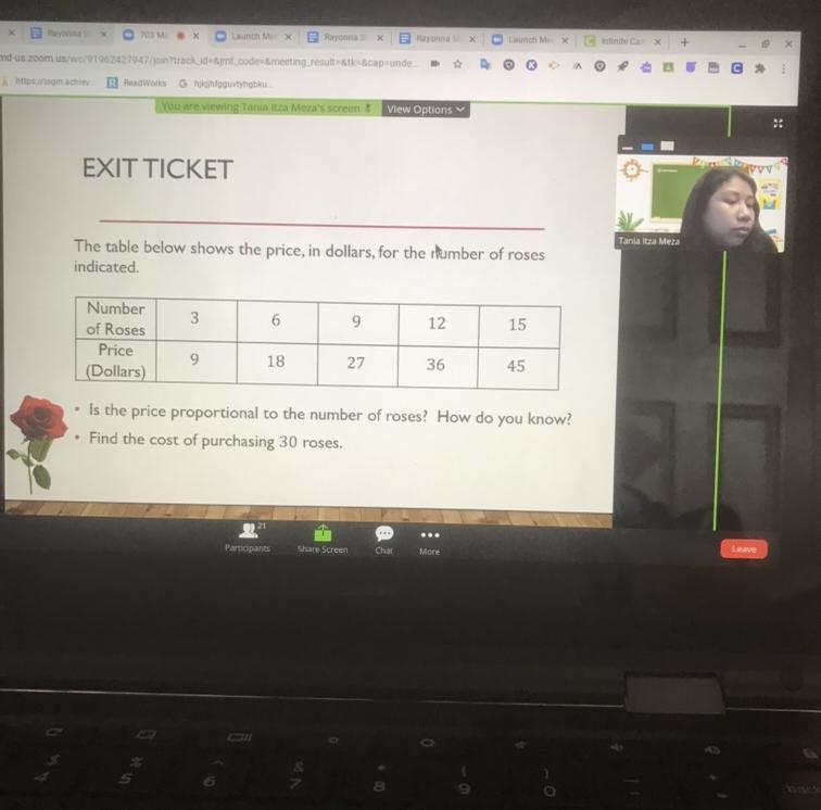 The Table below shows the price, in dallarsfor the number of roses indicated.Inumbe-example-1