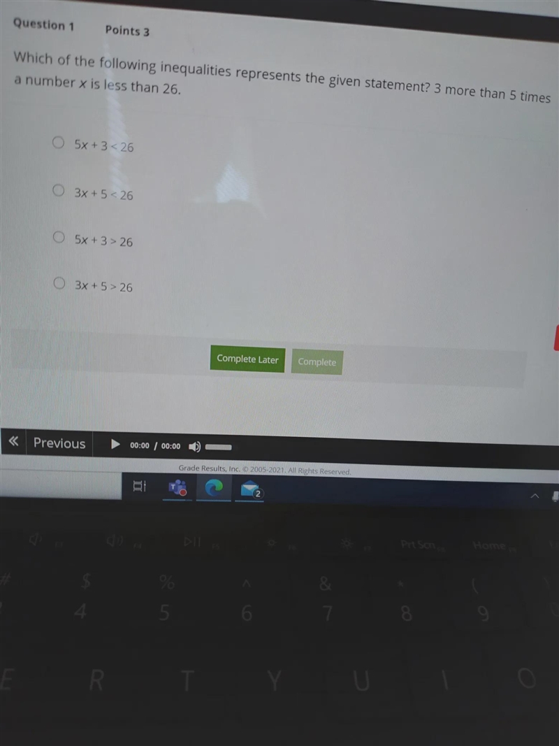 which of the following inequalities represents the given statement? 3 more than 5 times-example-1