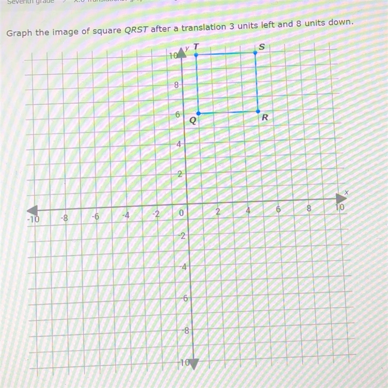 Graph the image of square QRST after a translation 3 units left and 8 units down.-example-1