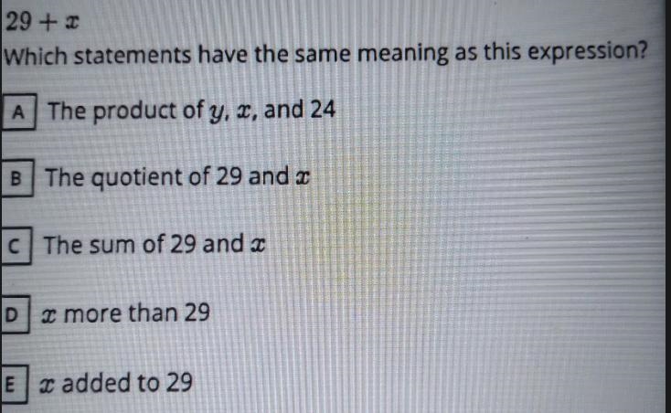 29 + xWhich statements have the same meaning as this expression?-example-1