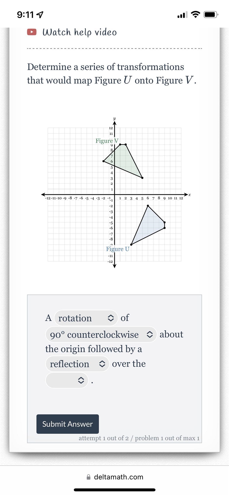 Determine a series of transformations that would map Figure U onto Figure V. i need-example-1