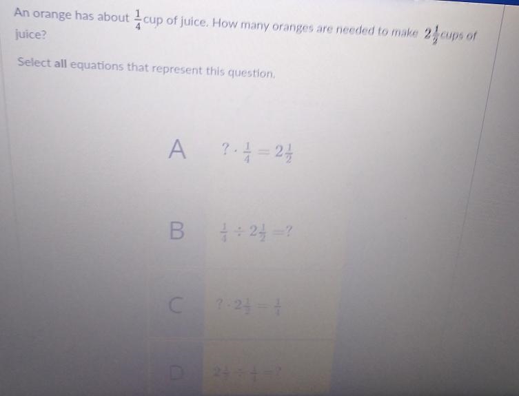 An orange has about I cup of juice. How many oranges are needed to make 2 cups of-example-1