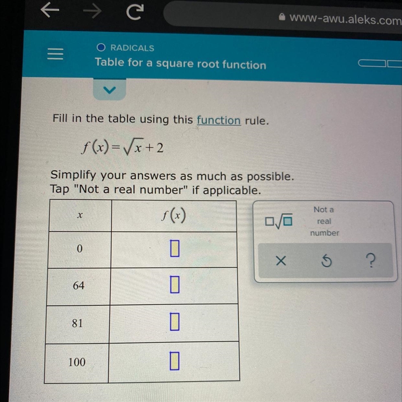 I need help with table of square of root function-example-1