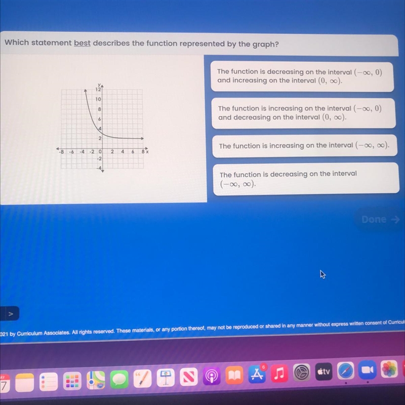 The function is decreasing on the interval (-0, 0)and increasing on the interval (0, 0).The-example-1