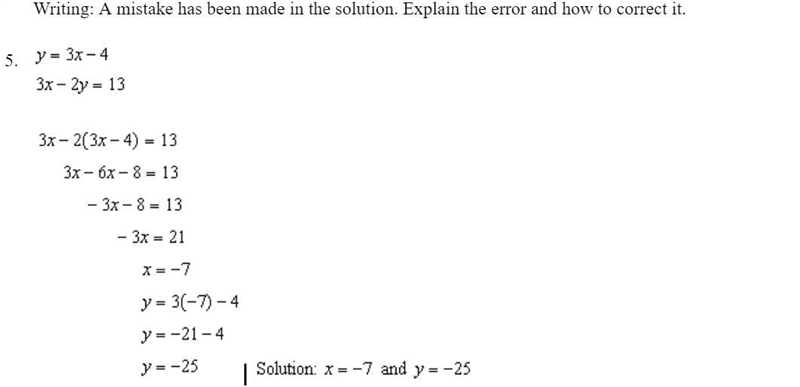 Writing: A mistake has been made in the solution. Explain the error and how to correct-example-1