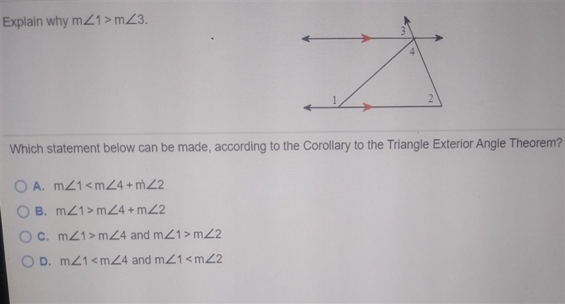 Explain why m<1>m<3.which statement below can be made, according to the corollary-example-1