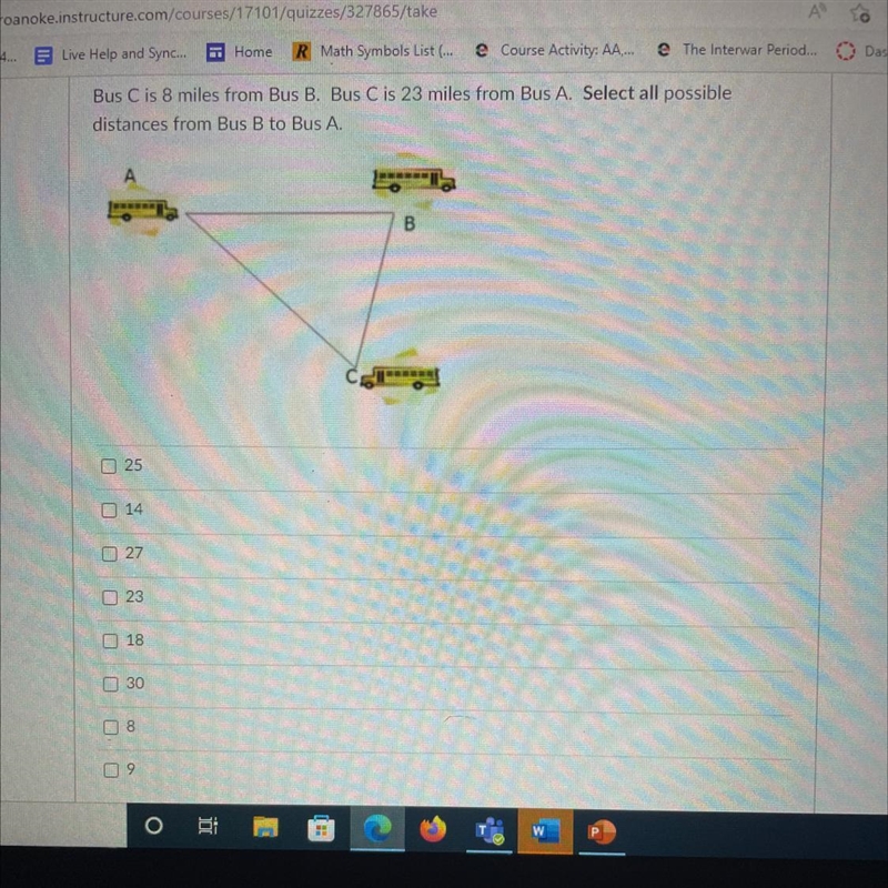 Select all possible distances from bus b to bus a-example-1