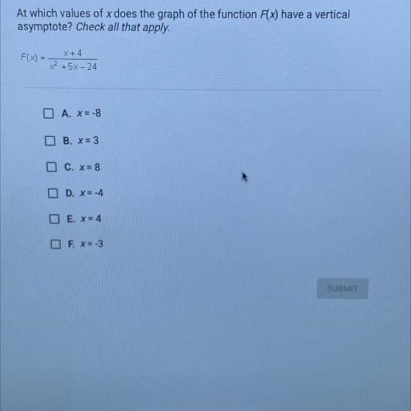 At which values of x does the graph of the function F(x) have a vertical asymptote-example-1