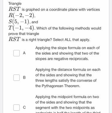 Triangle RST is graphed on a coordinate plane with vertices R(-2, -2), S(5,-1), and-example-1