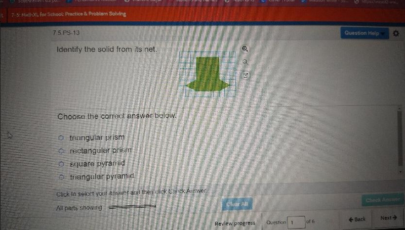 7.5.PS-13 Identify the solid from its net. Choose the correct answer below. o triangular-example-1