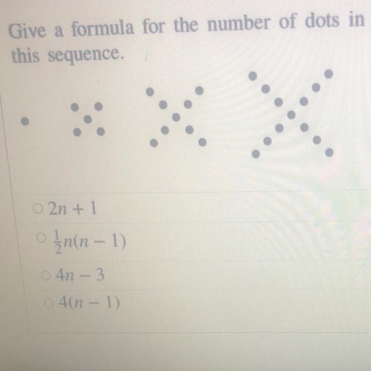 Give a formula for the number of dots in the nth figure inthis sequence,2n + 11/2n-example-1