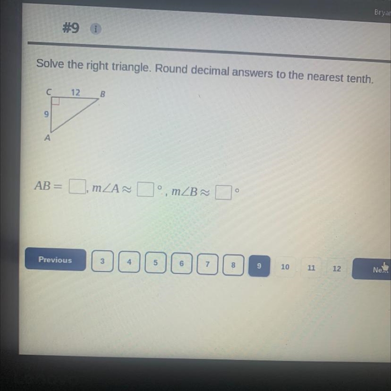 Solve the right triangle. Round decimal answers to the nearest tenth.12AB=m/Am/B-example-1