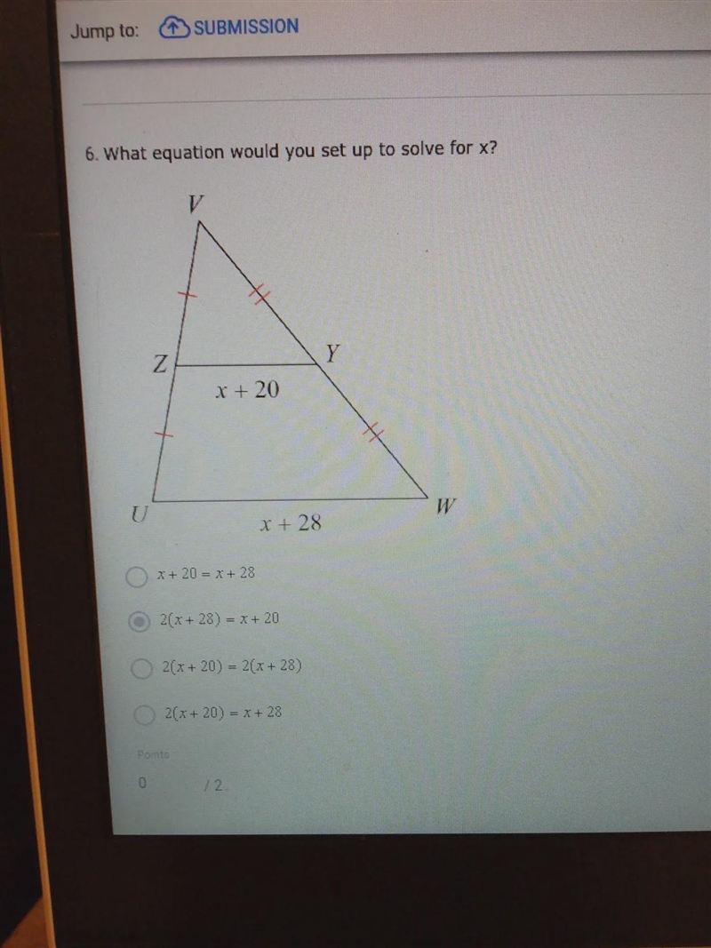 so it says what equation would you set up to solve for x so I just have to figure-example-1