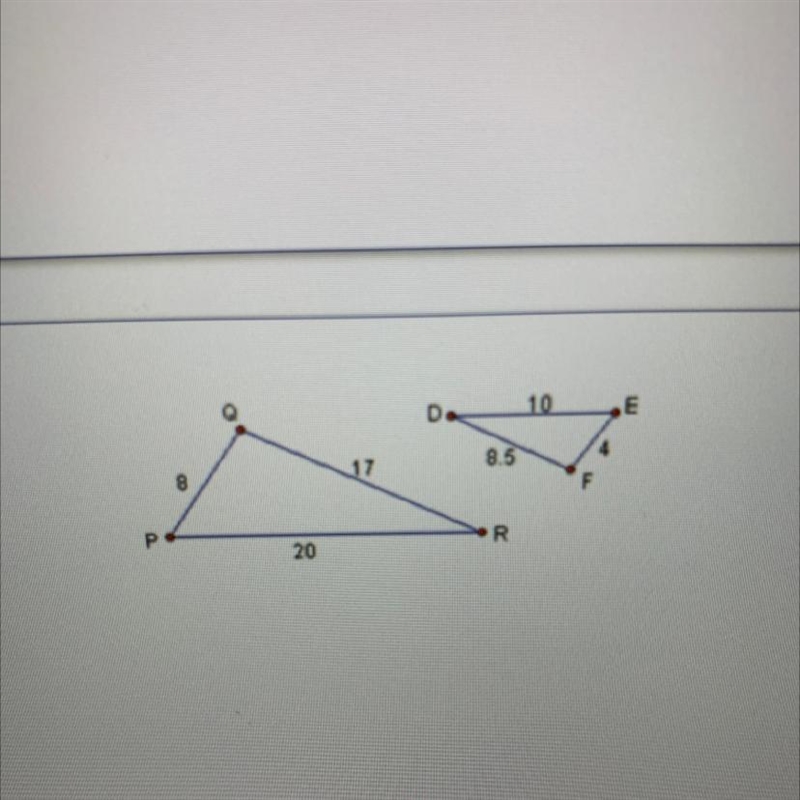 11) The triangles shown are similar. Which side corresponds to QR? A) FE B) ED C) FD-example-1