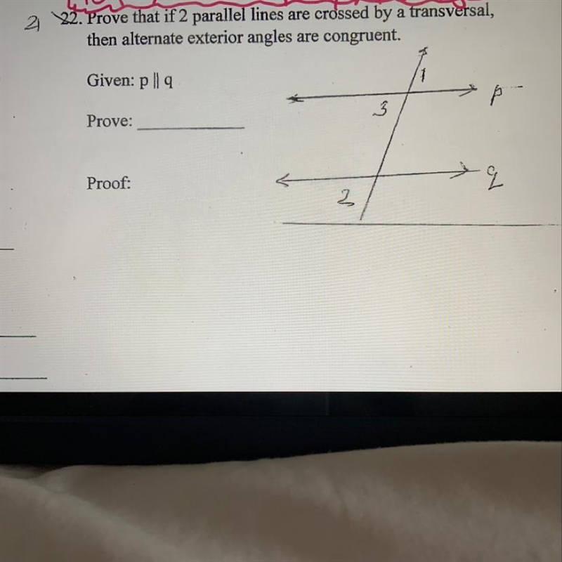 prove that if two parallel lines are crossed by a transversal, then alternate exterior-example-1