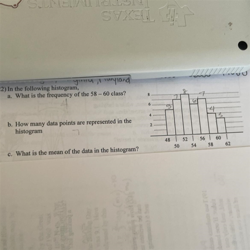 22) In the following histogram,a. What is the frequency of the 58 - 60 class?b. How-example-1