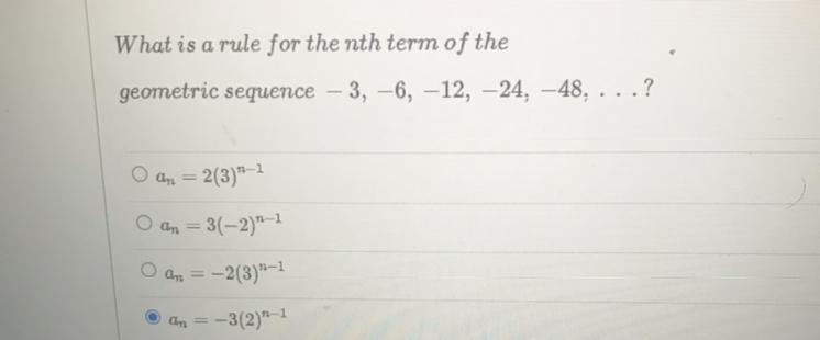 What is a rule for the nth term of Geometric sequence -3,-6,-12,-24,-48-example-1