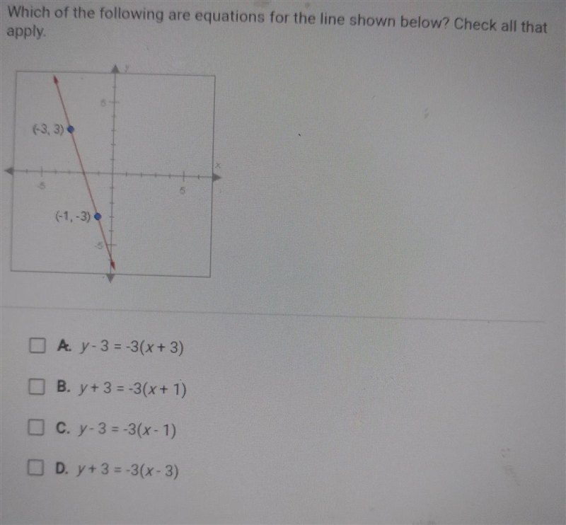 Which of the following are the equations for the line shown-example-1