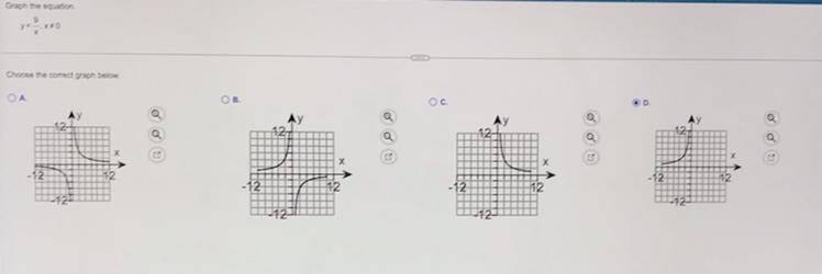 Graph the equation. y=9/x, x ≠ 0 Choose the correct graph below.-example-1