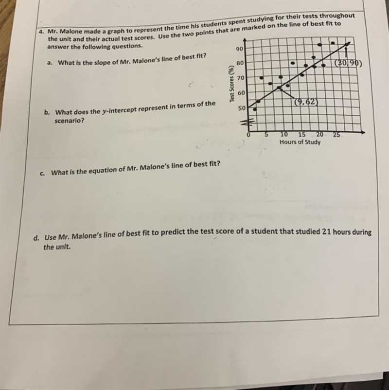 Mr. Malone made a graph to represent the time his students spent studying for their-example-1