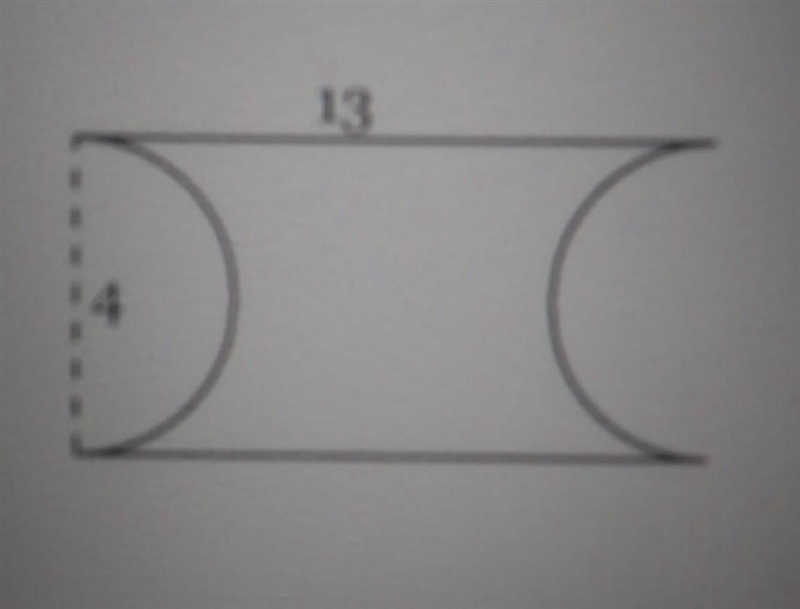 Find the area of the figure below, composed of a rectangle with two semicirlces removed-example-1